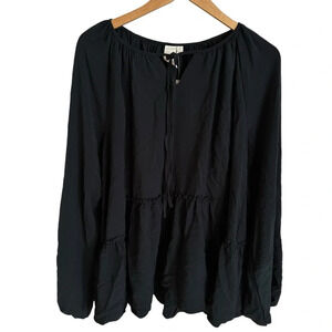 NWT Ady P size XL‎ Black Tie Neck Peplum Blouse Top Long Sleeve New Heavyweight